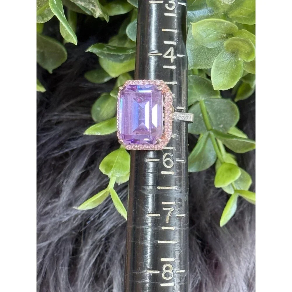 Amethyst Colored with Pink Cz Silver 925‎ Ring